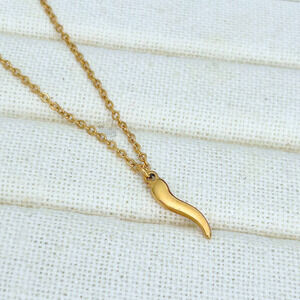 Italian Gold Horn Necklace 2" Amulet Pendant w/ 22" Adjustable Chain Charm